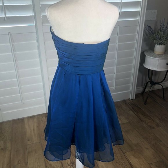 La Femme Strapless Cocktail Dress BlueTurquoise Iridescent Mini 8 Chiffon Panels - Picture 11 of 13